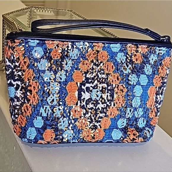 #437 Vera Bradley Sparkle Wristlet Marrakesh Beads NavyOrange Light Blue - Picture 5 of 7